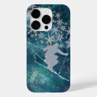 Teal Abstract Gold Starry Snow Skier