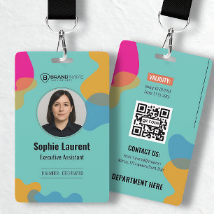 Teal Abstract Organic Shapes Executive Assistant ID Badge