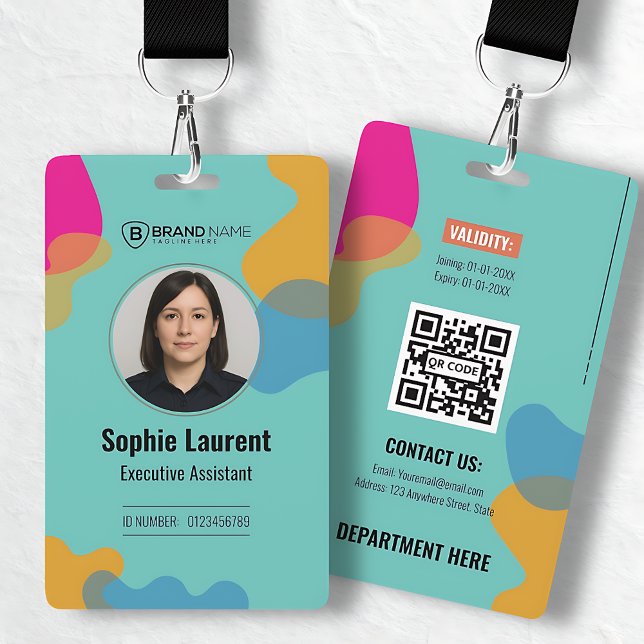Teal Abstract Organic Shapes Executive Assistant ID Badge (Teal Abstract Organic Shapes Executive Assistant Badge)