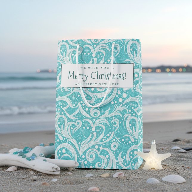 Teal Abstract Snowflake Pattern#10 ID1009 Medium Gift Bag (Creator Uploaded)