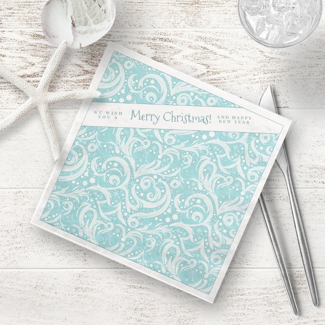 Teal Abstract Snowflake Pattern#10 ID1009 Napkin (Creator Uploaded)