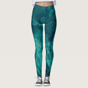 Teal Acrylic Pouring Abstract Fluid Art Leggings