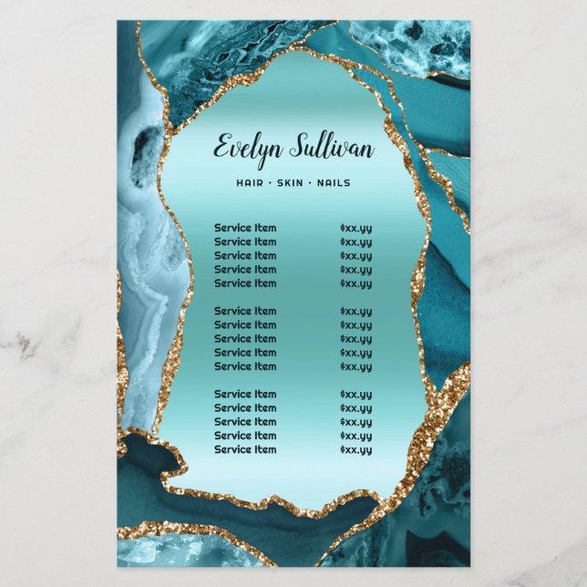 Teal agate faux foil price list flyer (Front)