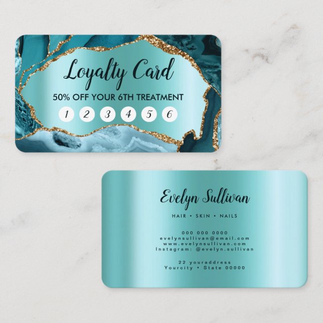 Teal Agate Faux Pearlescent Foil Loyalty Card (Front/Back)