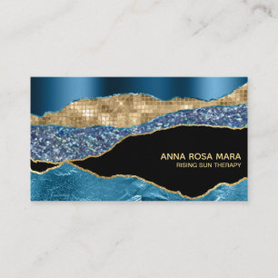 *~* Teal Agate Geode Gold Glitter Glam Black Business Card