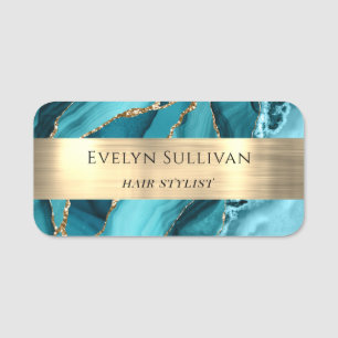 Teal Agate Gold Foil Name Tag