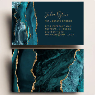 Teal Agate Gold Glitter Real Estate Broker Business Card