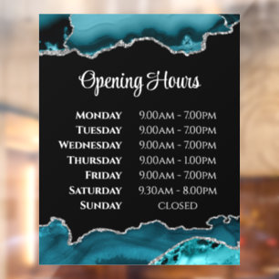 Teal Agate Opening Hours Window Cling