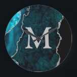 Teal Agate Personalized Monogram Acrylic Large Clock<br><div class="desc">Personalize this Teal Agate Acrylic Wall Clock and add custom text to the design.</div>