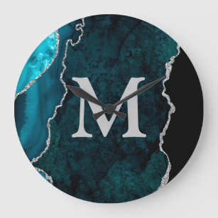 Teal Agate Personalized Monogram Acrylic Large Clock