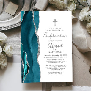  Teal Agate Silver Glitter Confirmation Invitation