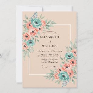 Teal Airy Watercolor Wedding Invitation