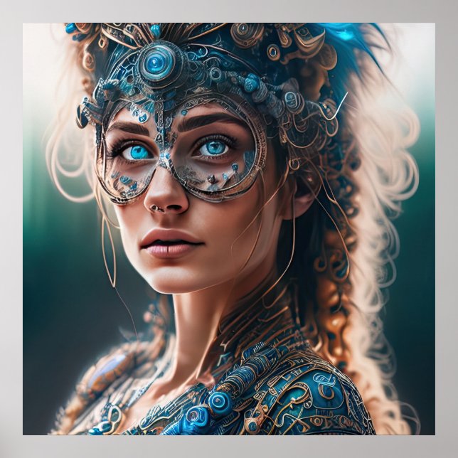 Teal Alien Cyborg SCI-FI art Poster (Front)