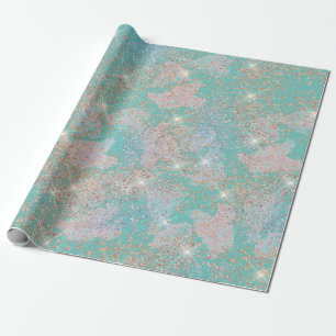 Teal All Occasion Splatter Glitter Texture Look  Wrapping Paper