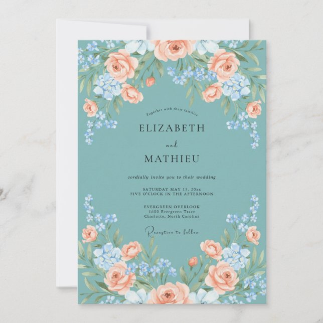 Teal Alluring Botanical Wedding Invitation (Front)