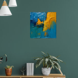 Teal & Amber Impasto Abstract Art Poster II   Text
