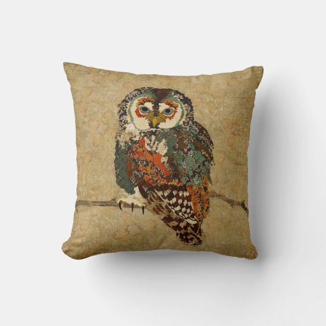 Teal Amber Owl Mojo Pillow (Front)