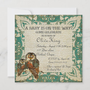Teal Amber Owls Baby Shower Invitation