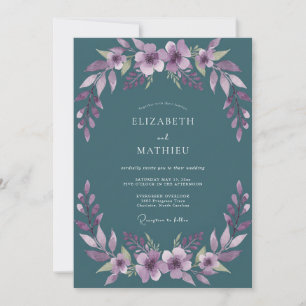 Teal Amethyst Wildflower Wedding Invitation