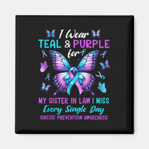Teal &amp; Purple For Sister In Law Suicide Preven Magnet