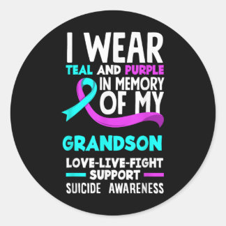 Teal &amp; Purple In Memory Of My Grandson Suicide Classic Round Sticker