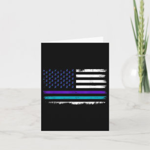Teal & Purple Ribbon Usa Flag Suicide Preventi Card