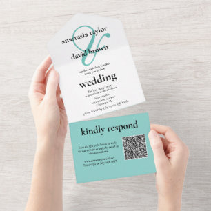Teal Ampersand QR Code   All In One Invitation