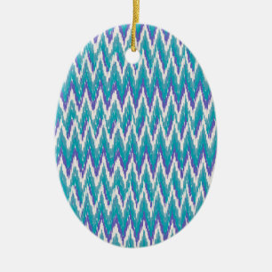 Teal and Amethyst iKat ZigZag pattern Ceramic Tree Decoration