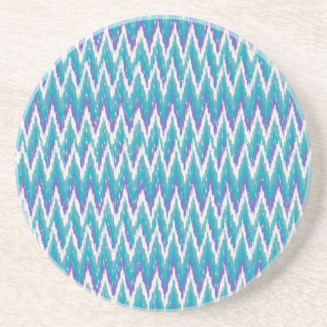 Teal and Amethyst iKat ZigZag pattern Coaster (Front)