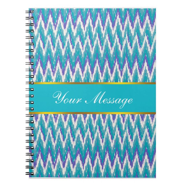 Teal and Amethyst iKat ZigZag pattern Spiral Notebook (Front)