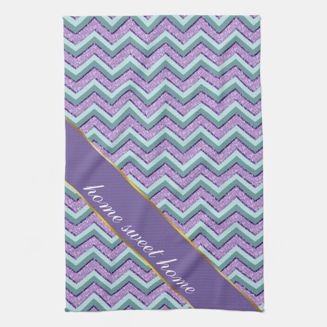 Teal and Amethyst ZigZag Tea Towel (Vertical)
