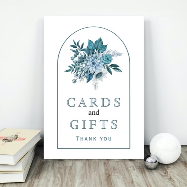 Teal and aqua blue flowers and foliage wedding poster (Creator Uploaded)