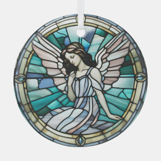 Teal And Aqua Christmas Angel Stained Glass Tree Decoration