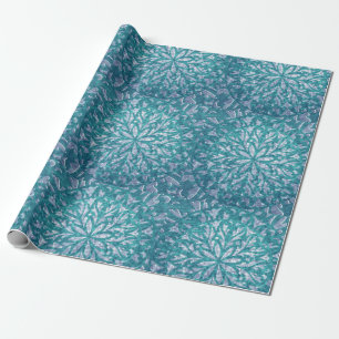 Teal and Aqua Snowflake Damask Wrapping Paper