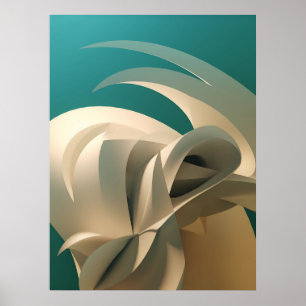 Teal and beige abstract 3D wall art