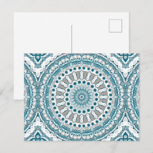 Teal and Beige Coastal Mandala Pattern Postcard