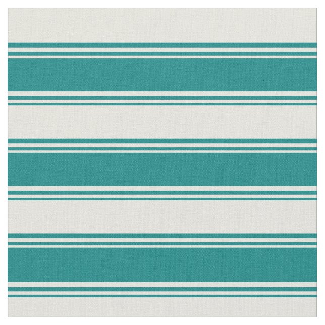 Teal and Beige Coloured Stripes/Lines Pattern Fabric (Close Up)