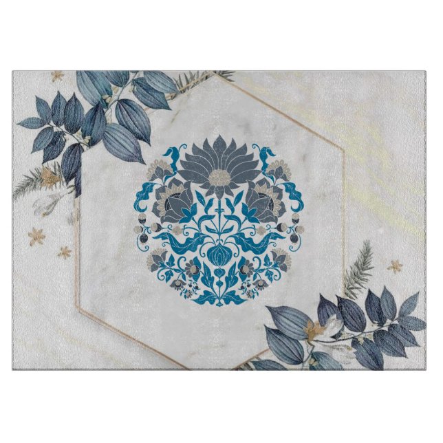 Teal and Beige Mandala Graphic Artwork Cutting Board (Front)