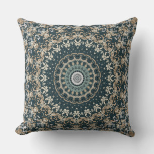 Teal and Beige Mandala Pattern Design Cushion