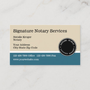 Teal And Beige Notary Public And Emblem Business Card