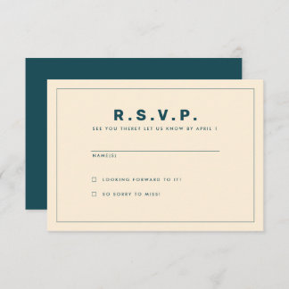 Teal and Beige Wes Anderson Inspired RSVP Card