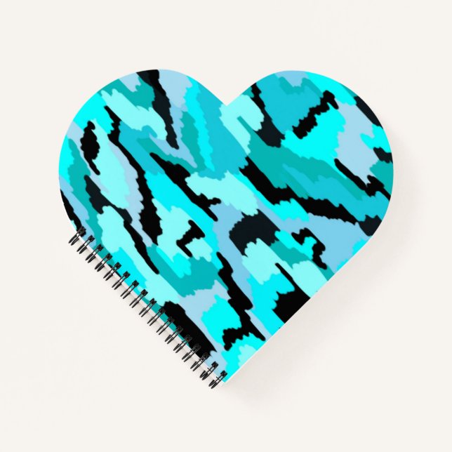Teal and Black Abstract Print  Notebook (Front)