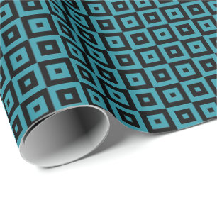 Teal and Black Art Deco Squares Geometric Wrapping Paper