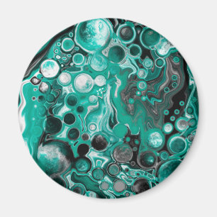 Teal and Black Bubbles Digital Fluid Art Cells   Magnet