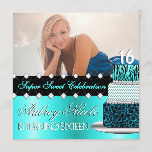 Teal and Black Chic Cake Photo Invitation