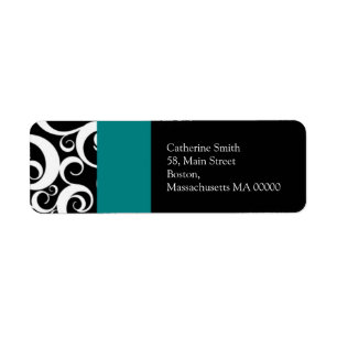 Teal and Black Damask Swirls Address Labels
