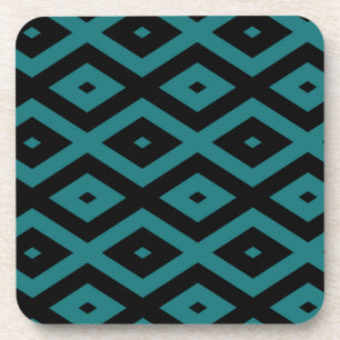 Teal and black diamond pattern coaster