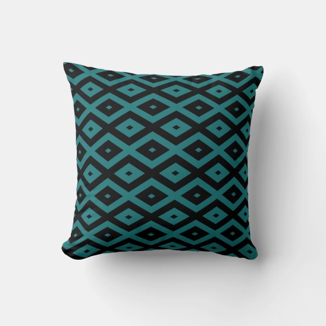 Teal and black diamond pattern cushion (Front)