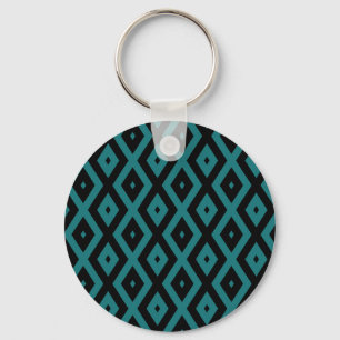 Teal and black diamond pattern key ring