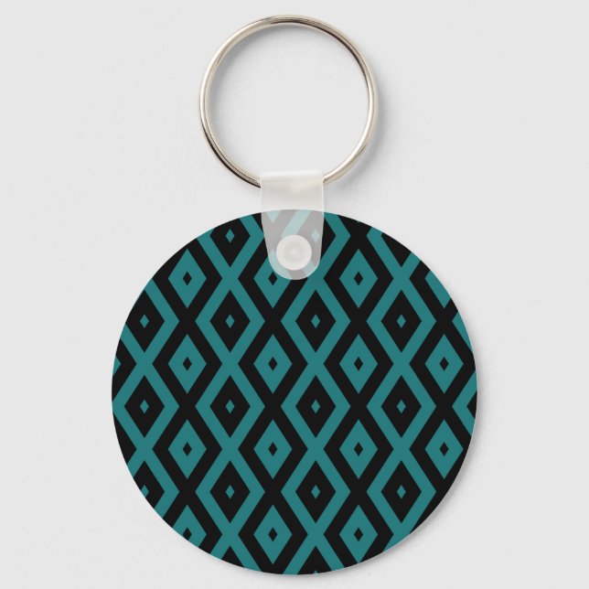 Teal and black diamond pattern key ring (Front)